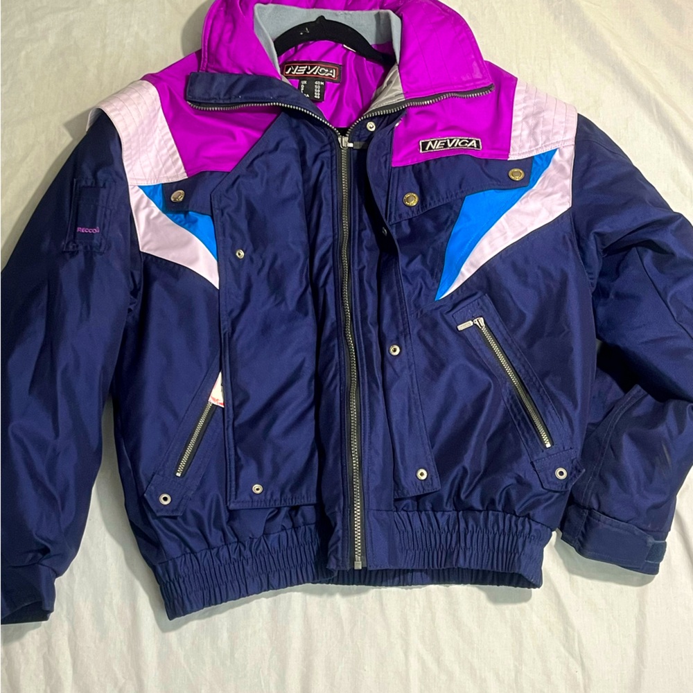 Blue white pink vintage ski jacket